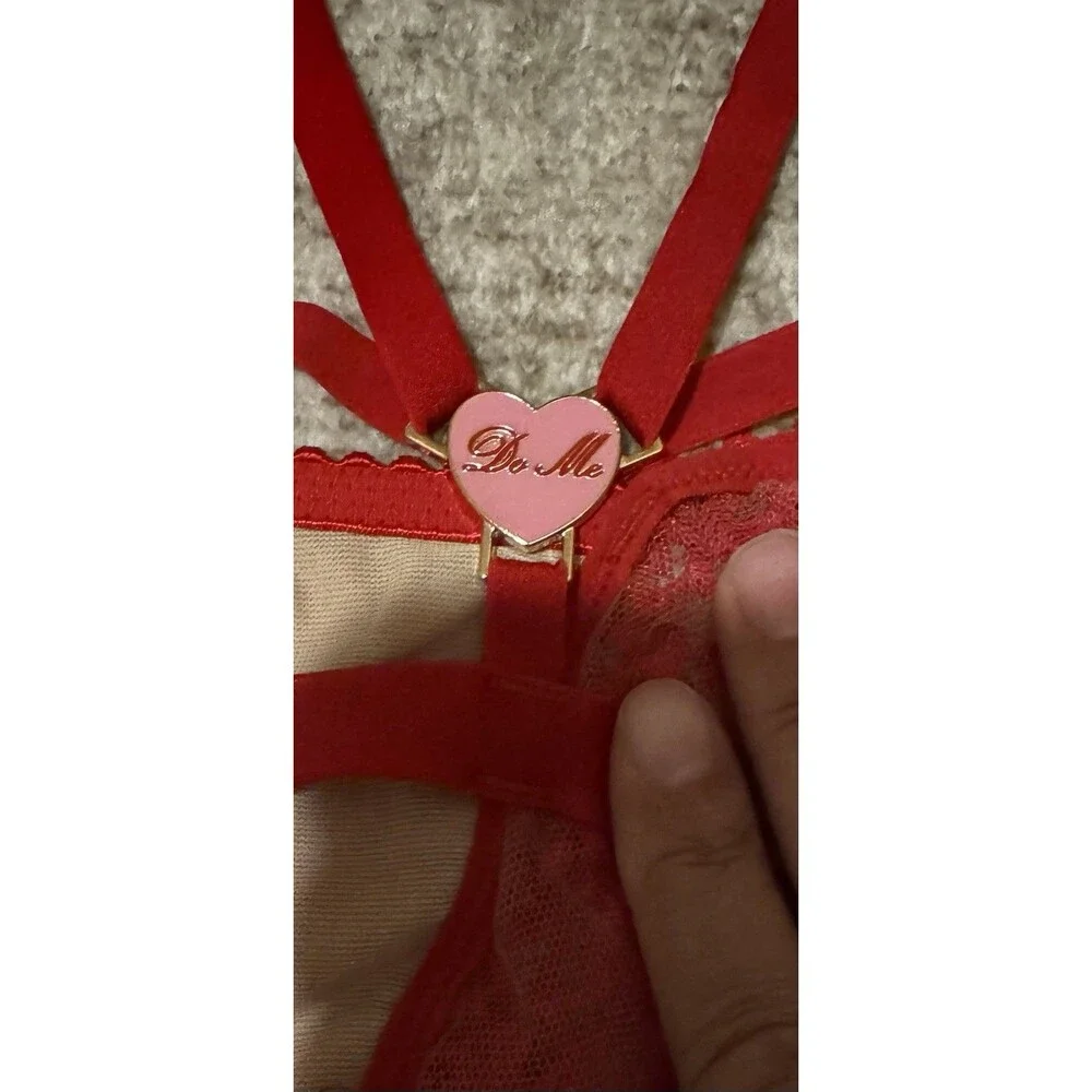 Savage X Fenty Candy Hearts Lace Bralette Straps ‘DO ME’ Charm Goji Red Sz 2X